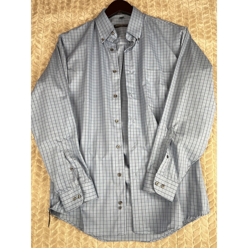 Geoffrey Beene WRINKLE FREE Long Sleeve Oxford Shirt ~ M 15.5 32/33 Blue Check